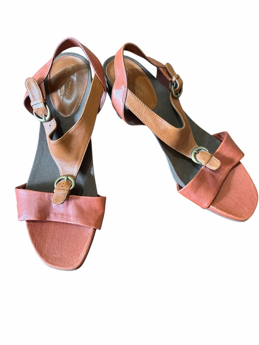 Aetrex Essence “Tanya” T-Strap Orthotic Leather Heeled Sandal Peep Toe